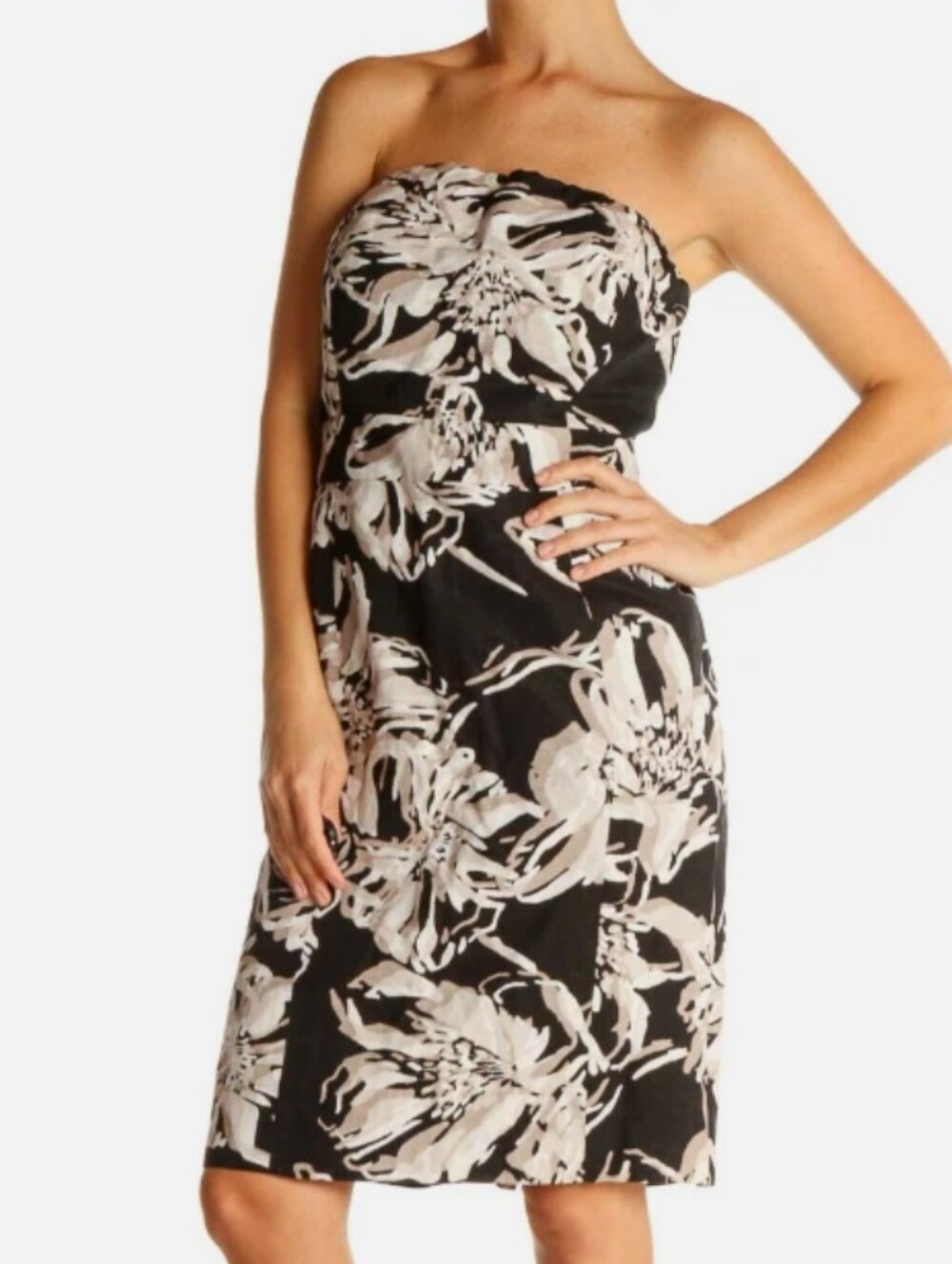 Banana Republic Abstract Black and White Strapless Floral Dress. Minimalist Chic
